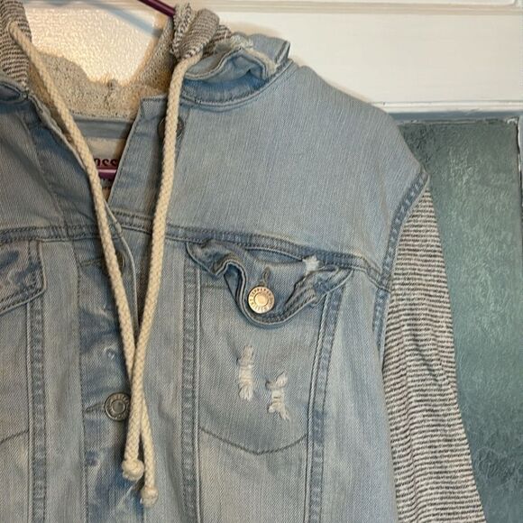 Mossimo Supply Co Juniors blue and gray Denim hooded button up jacket size large - Picture 3 of 6